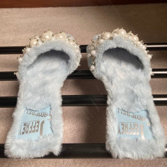 JEFFREY CAMPBELL Fascile Pearl Gemstones Plush Slide Sandals - NEW NWOB - Picture 5 of 8